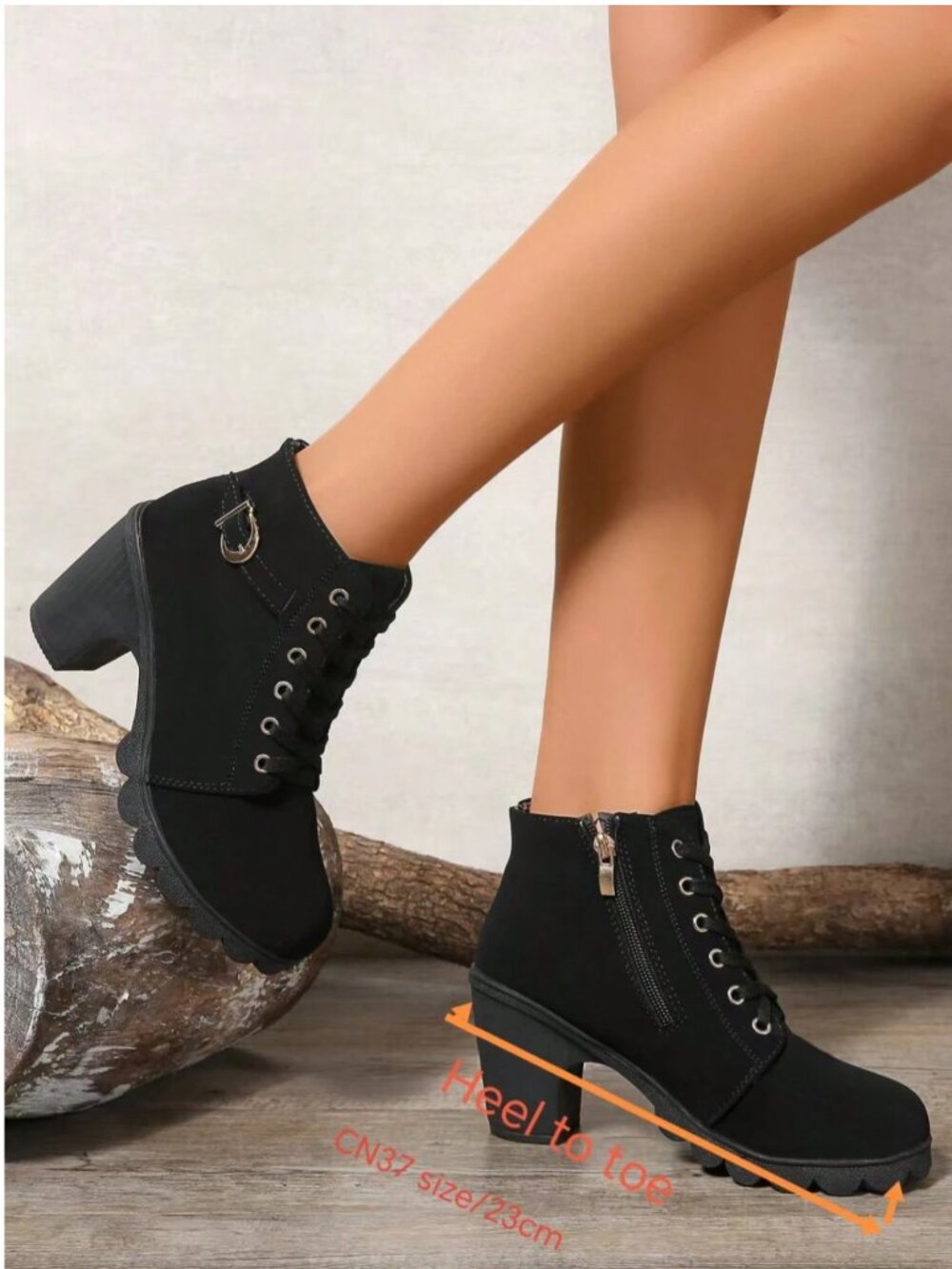 NWOT Black Lace Up Side Zip Chunky Heel Ankle Boots 7.5 - Picture 10 of 11